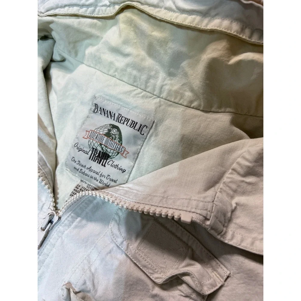Banana Republic Khaki  Vest‎ Hooded Multi Pocket Zip Up Sleeveless Men Siz L